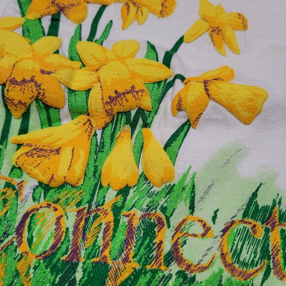 VTG 90s Puff Print Connecticut Daffodil Flower T-Shirt Mens Medium Floral Tee - Picture 3 of 6